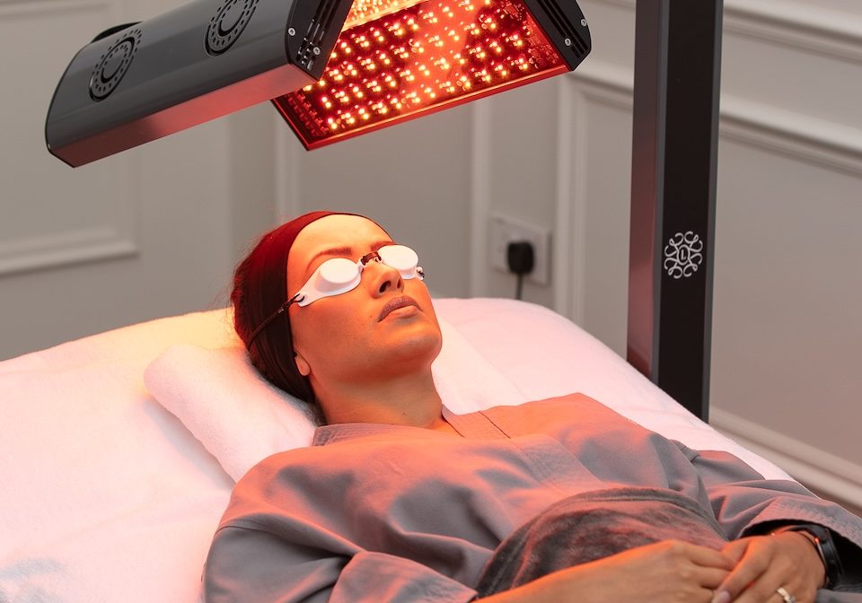 LED skin treatment on female patient