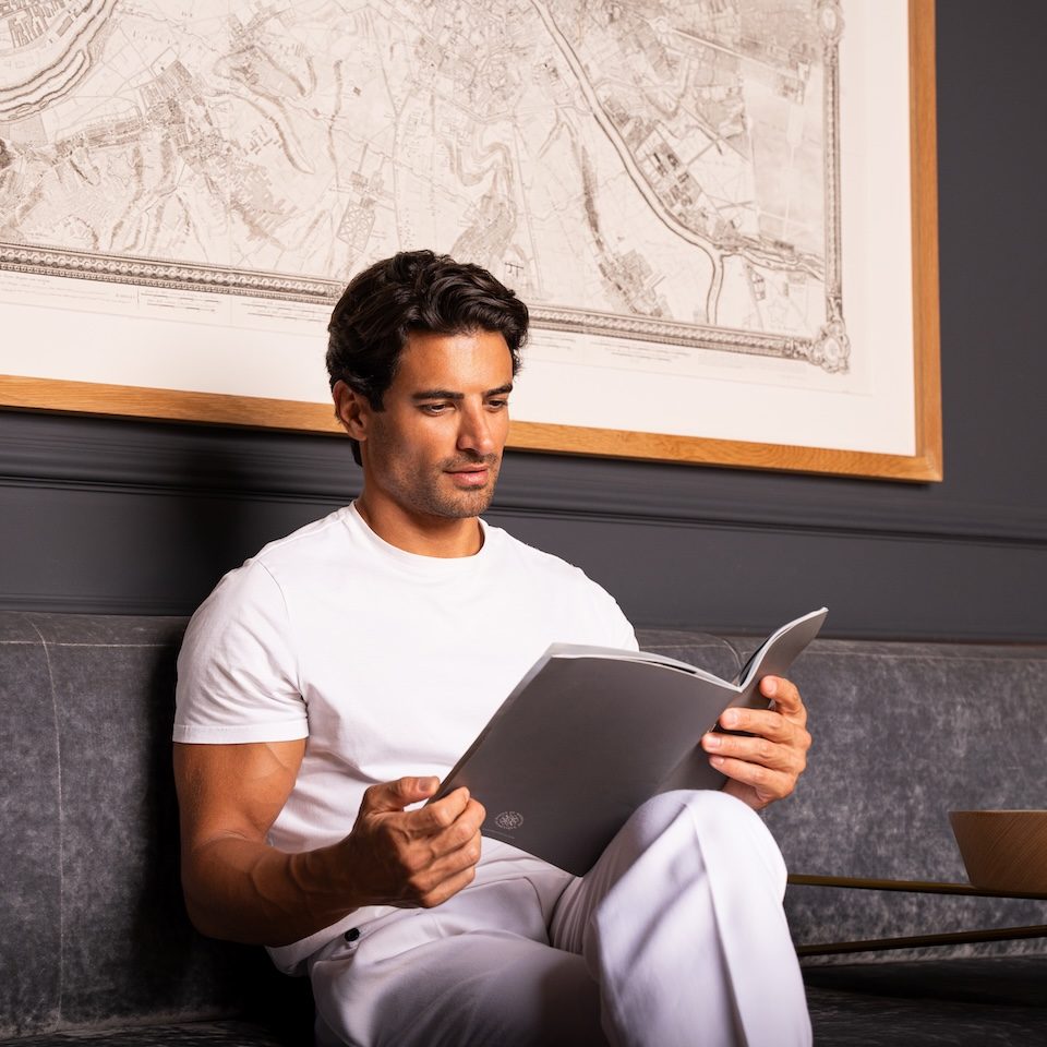 male patient in waiting area of lutetia dubai